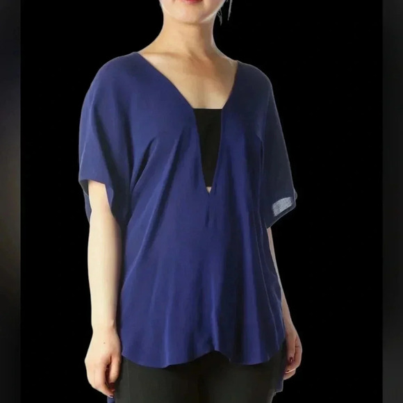 Zara Cobalt Blue Black V-neck  tunic blouse Sz M - Picture 2 of 14
